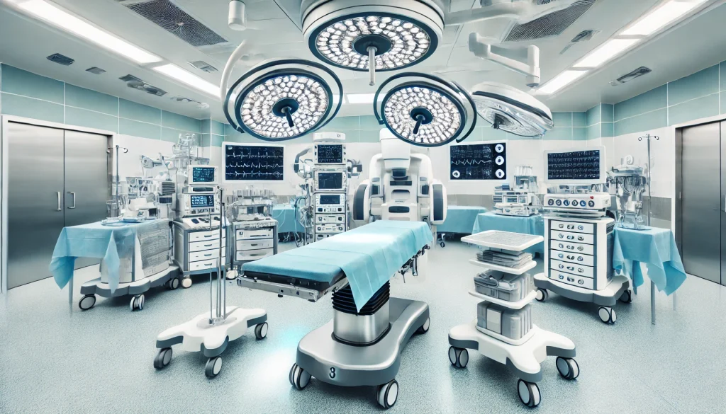 a room with medical equipment and lights