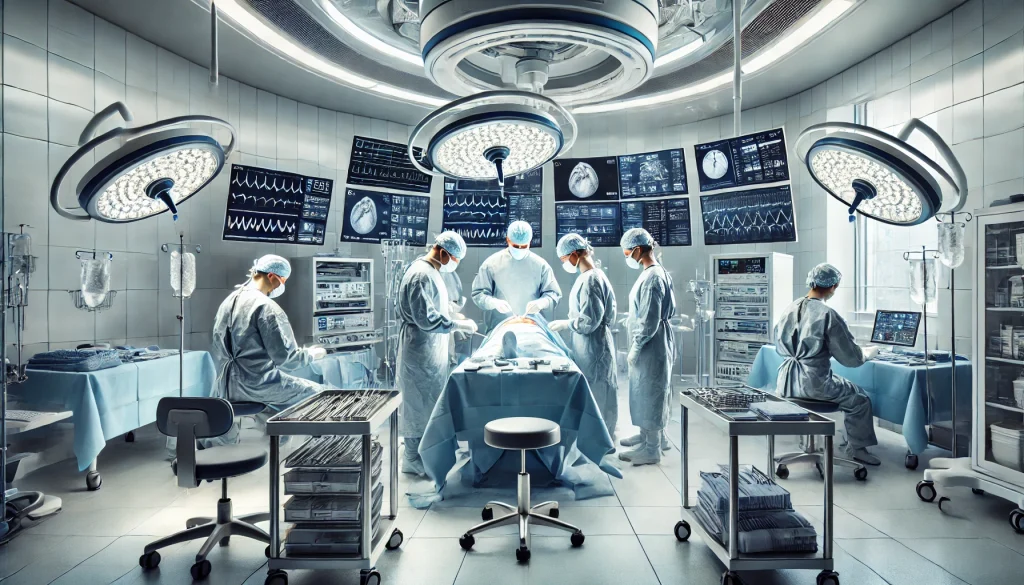 a group of people in a operating room